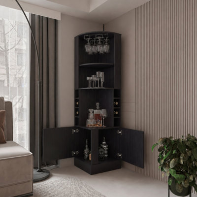 Armoire de bar Aspen Kava avec rangement pour bouteilles de vin, porte-verres à pied et tablettes