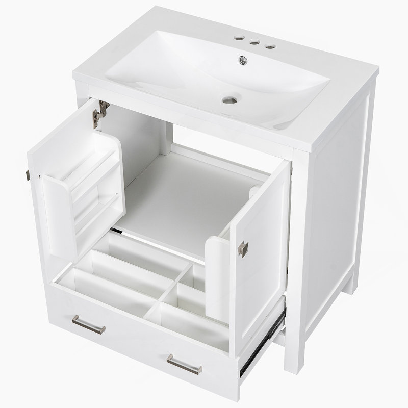 30" White Bathroom Vanity With Single Sink, Combo Cabinet Undermount Sink, White