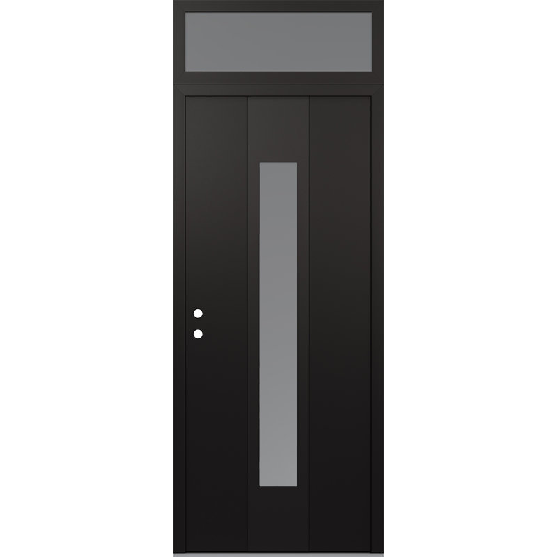 Porte d'entrée pré-suspendue en acier noir avec panneau arrière droit et panneau arrière, Argent, Givré