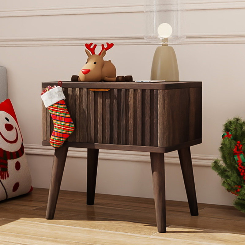 George Oliver Nightstands Dark Brown 1-Drawer With Solid Wood Legs, Individual
