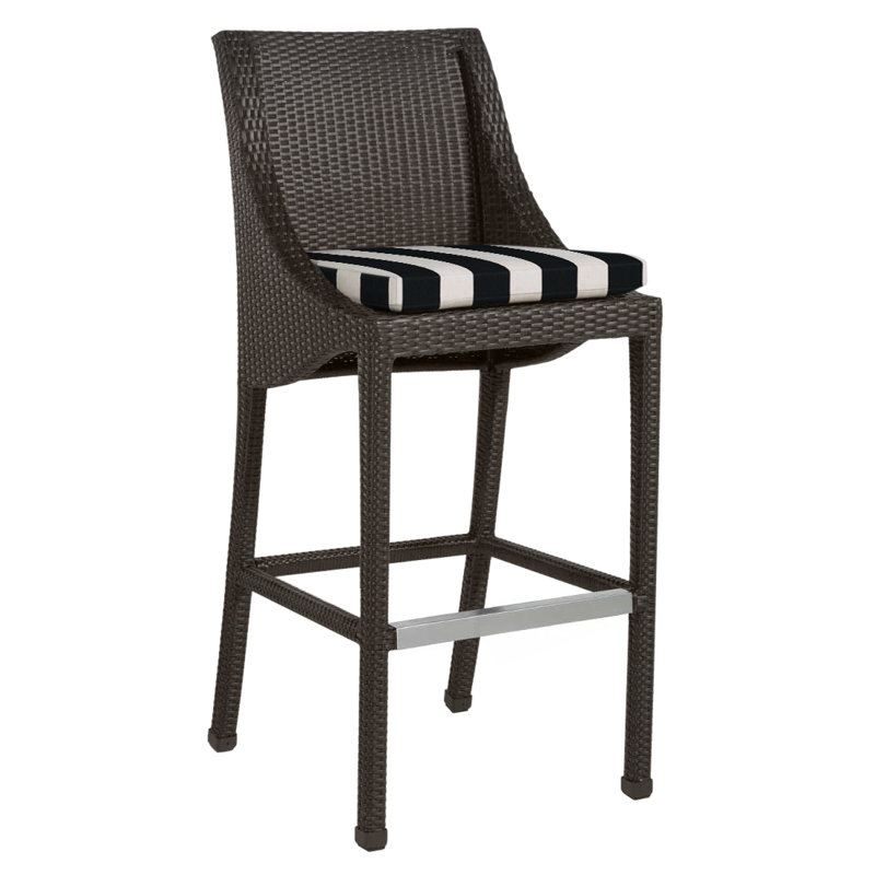 Tabouret de bar 30 po Athena, Noyer noir, Pas de soudure, Sunbrella® ‑ Cabana à rayures minuit