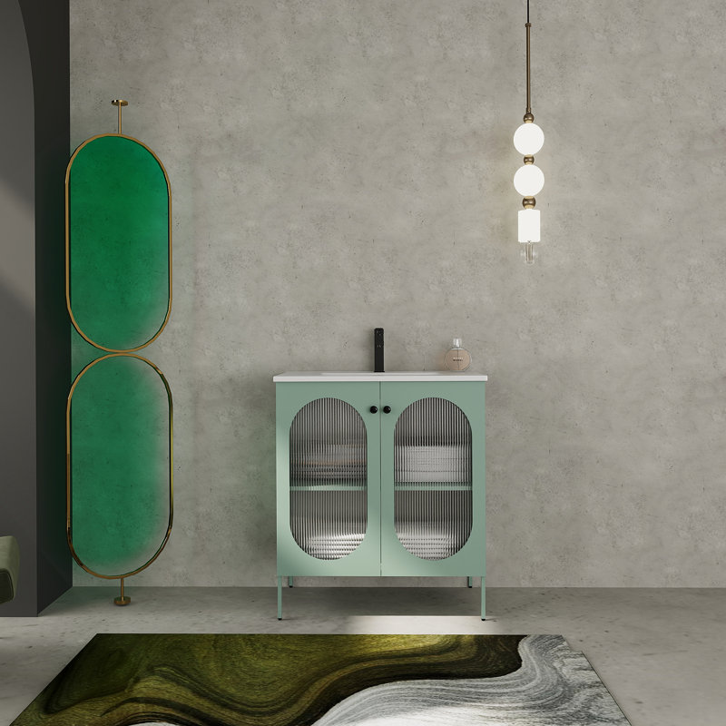 Meuble-lavabo autoportant de 30 po avec lavabo en céramique, Vert menthe