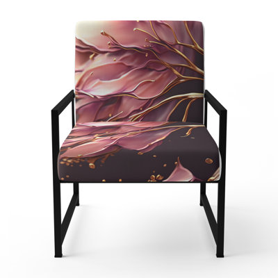 Abstract Pink And Gold Leaves IV - Upholstered Scandinavian Arm Chair, Leaf Botanical Accent Chair