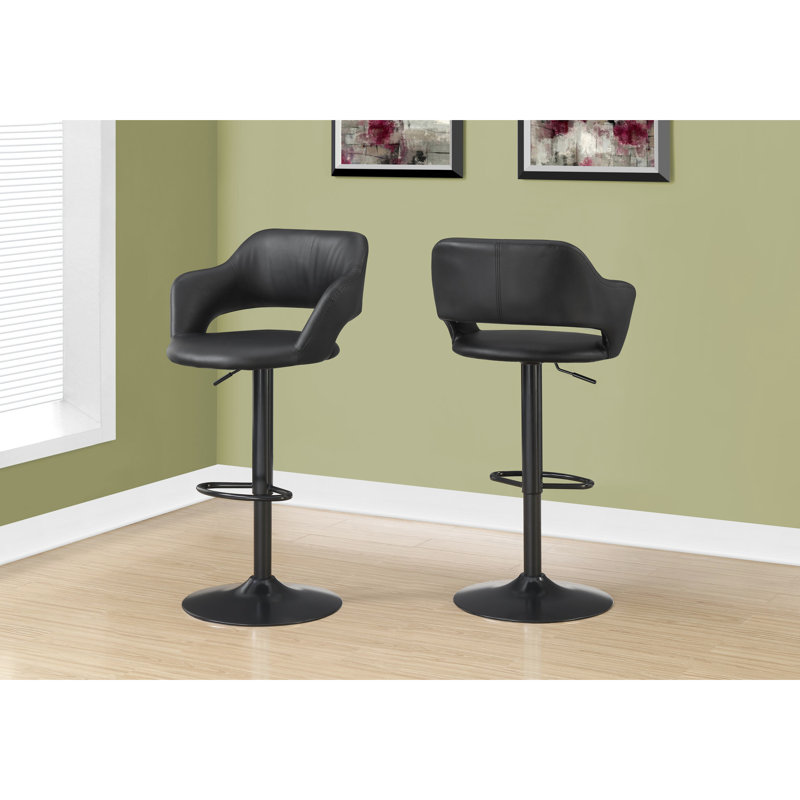 Tabouret de bar pivotant contemporain avec base en similicuir noir et base en métal réglable