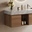 Ensemble de meuble-lavabo simple 48 po avec plateau gris Loubertha, bois massif multicouche, deux tiroirs et tablette ouverte-249512760