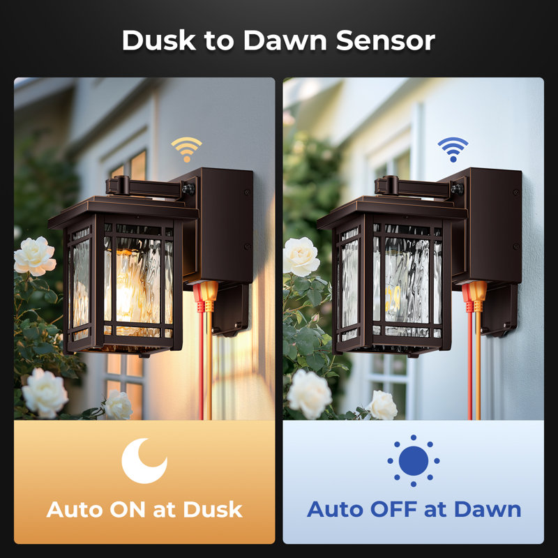 Modern Porch Light with GFCI Outlet, Dusk to Dawn Outdoor Wall Light, Oil Rubbed Bronze