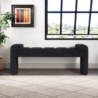 Laytona 60" Boucle Upholstered Channel Tufted Bench with Arm