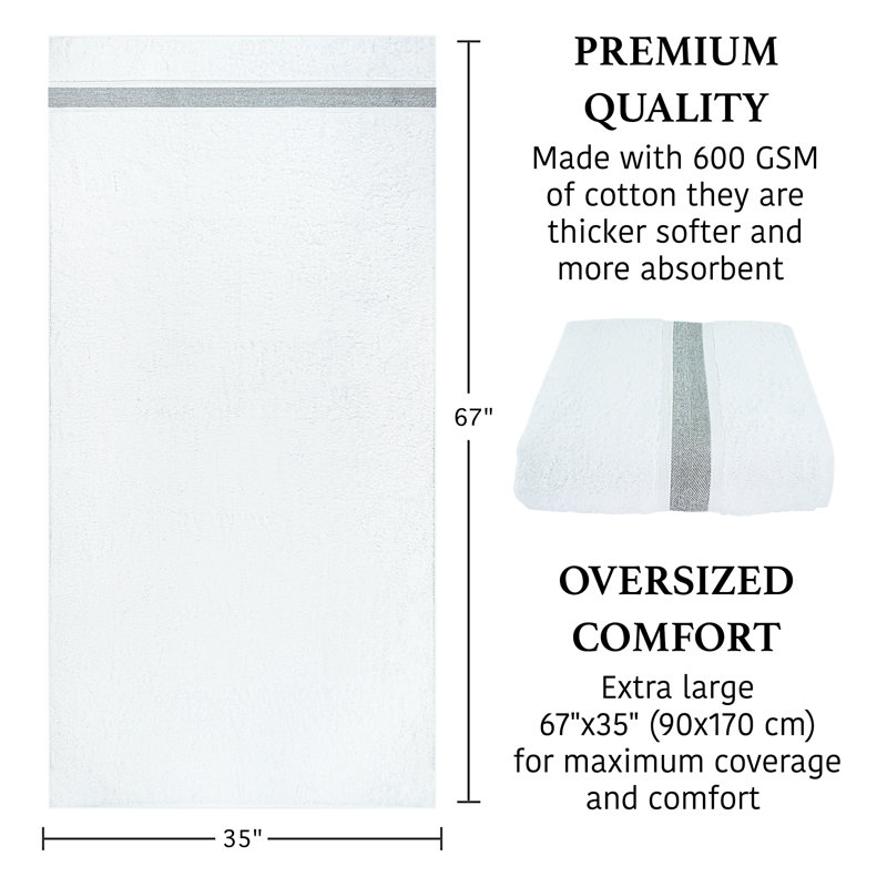 Plush Bath Towel, Gray/White, 1