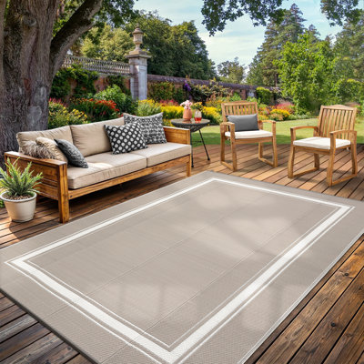 Tapis d'extérieur réversible en plastique 9 x 18 pi - imperméable, résistant aux rayons UV, tapis tissé moderne antidérapant - facile à nettoyer - pour jardin, terrasse, balcon, piscine, véhicule récréatif - gris / blanc, 9 x 18 pi (274 x 549 cm), États-Unis