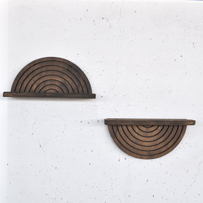 Decorative Wooden Wall Shelf (2 Pieces), Rustic Brown Plywood, 12.2 x 6.3 x 3.5 inches | 100% Durable Plywood, Geometric Design | Perfect for Home Décor, Displaying Plants & Personal Items, Modern Novelty Style