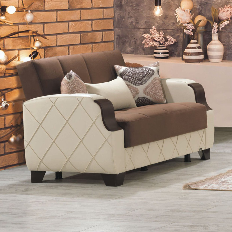 Causeuse convertible avec rangement Primenest Marabella, brun foncé, Brun, Beige