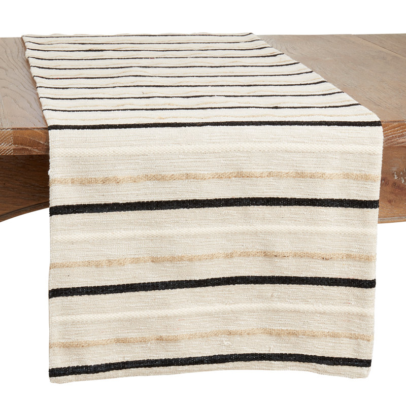 Black and Beige Cotton Striped Table Runner, 16" x 72"