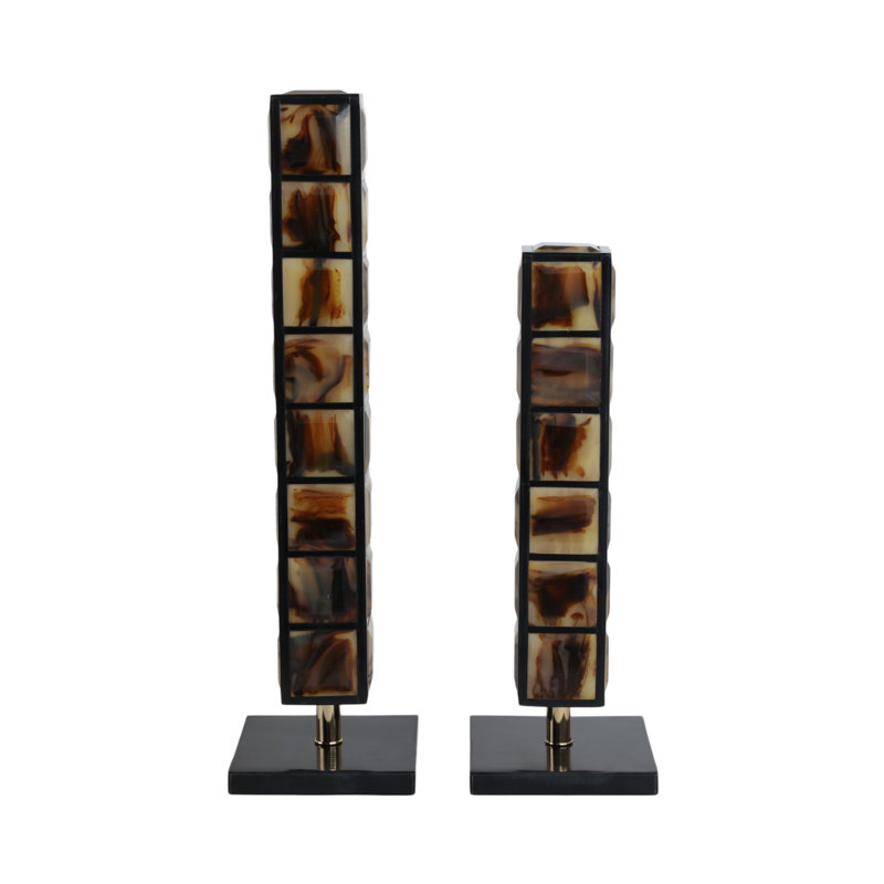Decorative Geometric Column Sculptures with Square Accents, Brown