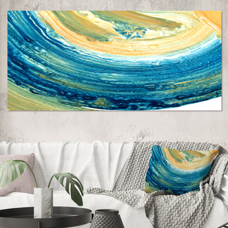 «Blue and Yellow Brush Waves», reproduction sur toile, H 28 po x l 60 po, Toile tendue