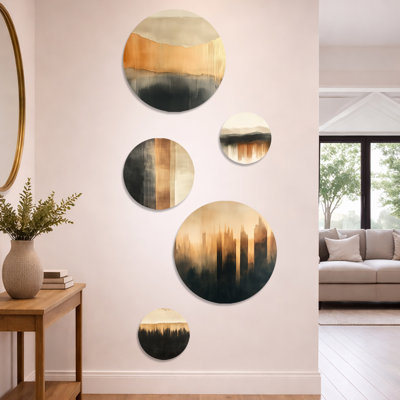 Beige soft modern shapes - Abstract Modern Transitional Metal Wall Art Set of 5