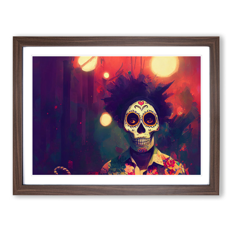 Day Of The Dead Man - Single Picture Frame Print, Walnut, 34cm H x 46cm W x 2cm D