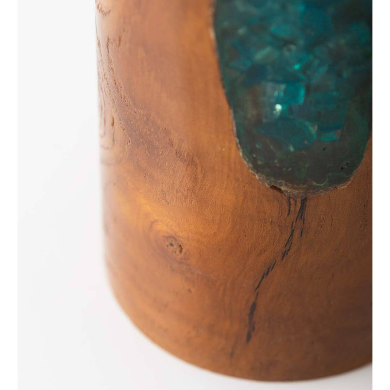 Wood Tabletop Candlestick, Teal, 19.75" H x 3" W x 3" D