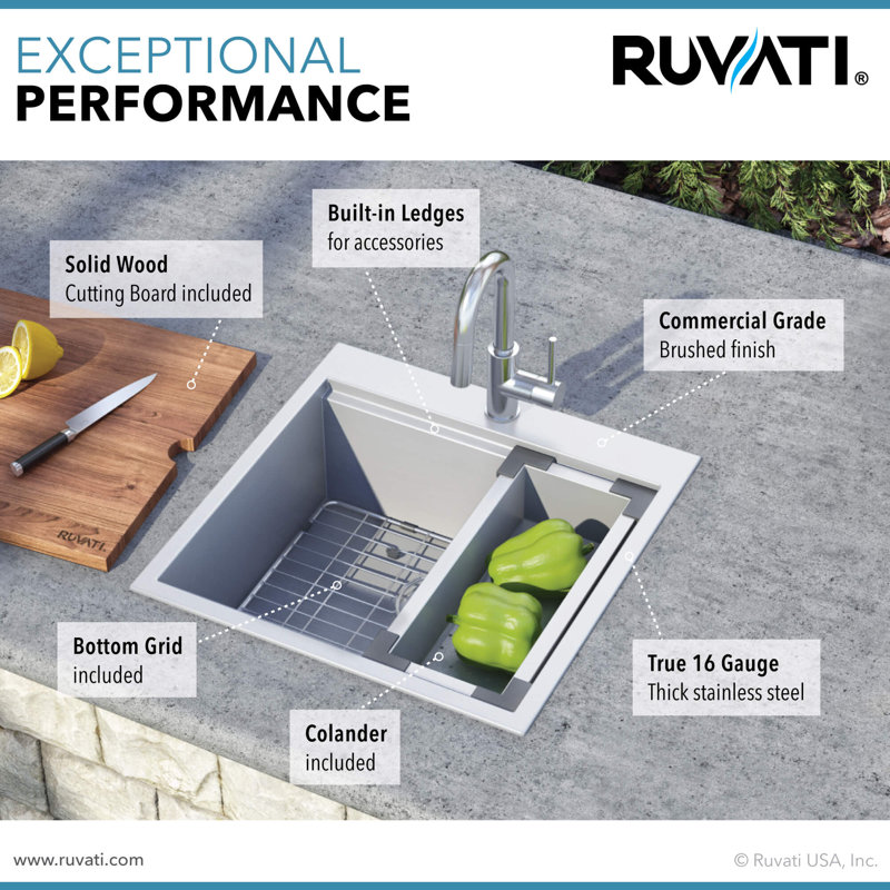 Évier de cuisine encastré en acier inoxydable 21 po x 20 po Ruvati
