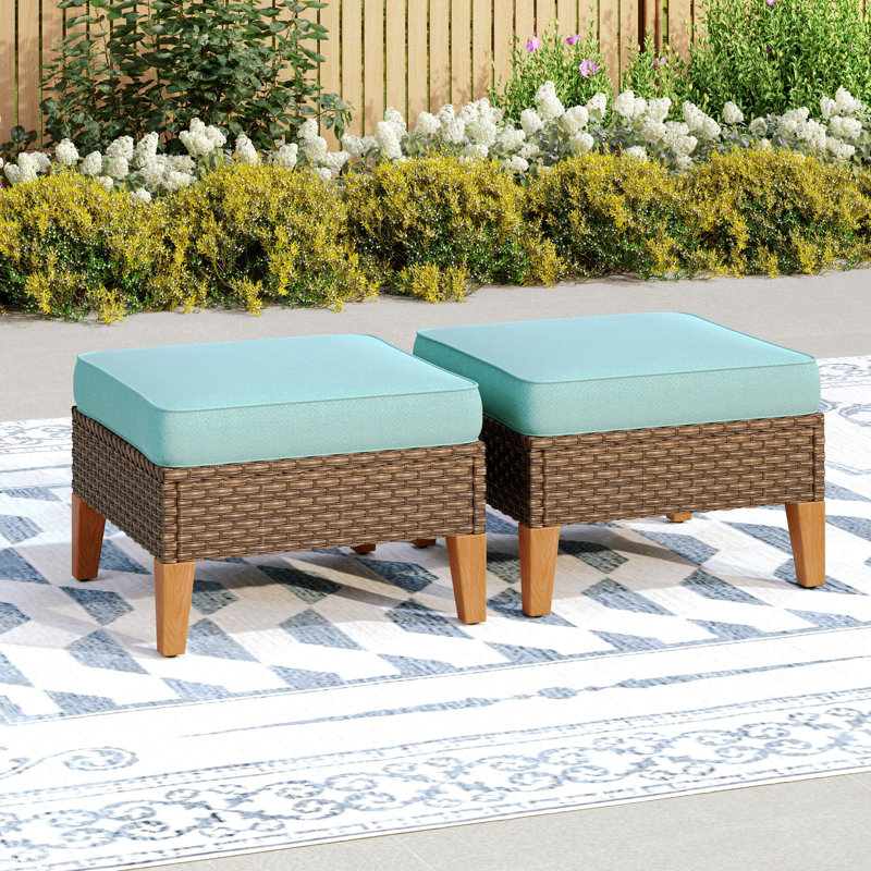 Upholstered Outdoor Ottoman, Blue