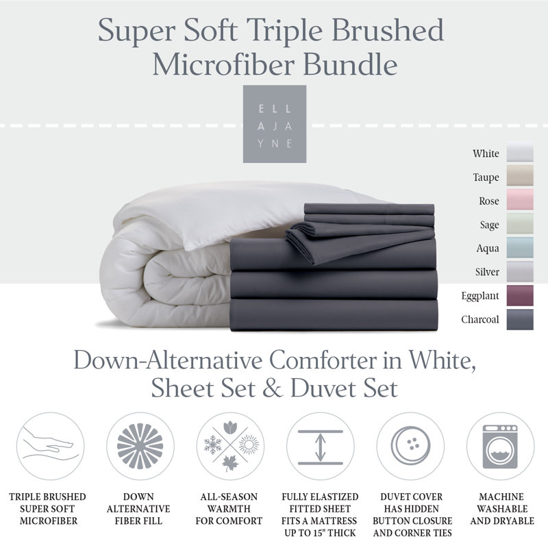Ensemble d'édredon en microfibre 7 pièces Home, Anthracite, Édredon de très grande taille et 6 pièces suppl