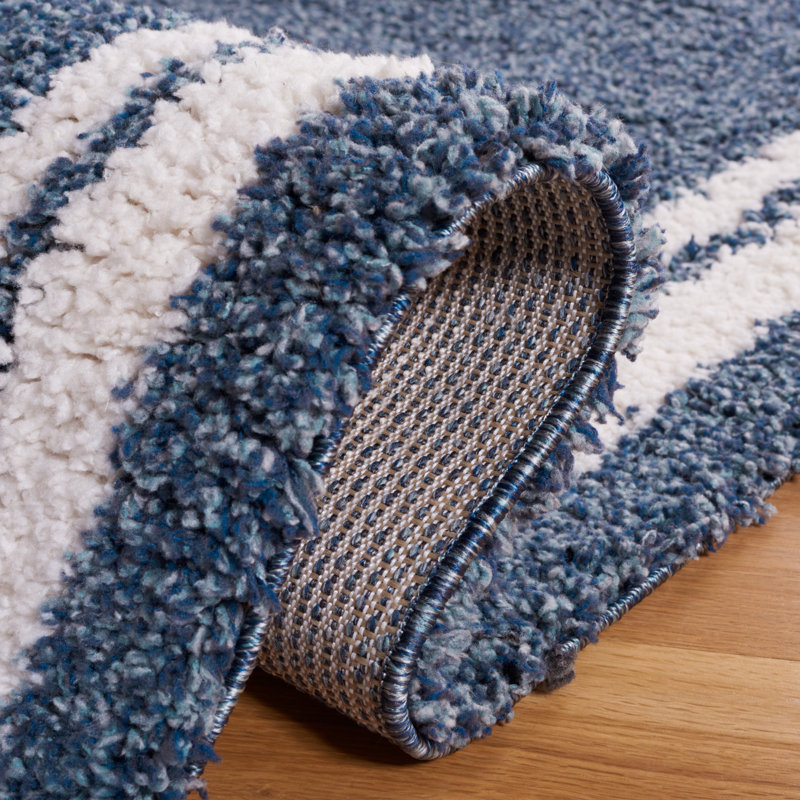 Tapis ivoire / bleu à longs poils Calico Performance, Rectangulaire 4 pi x 6 pi
