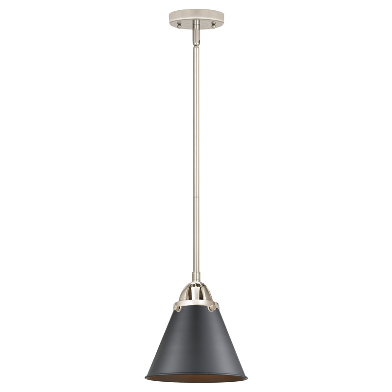 Luminaire suspendu en forme de cloche à 1 lumière Rouvin, Nickel poli, Noir mat