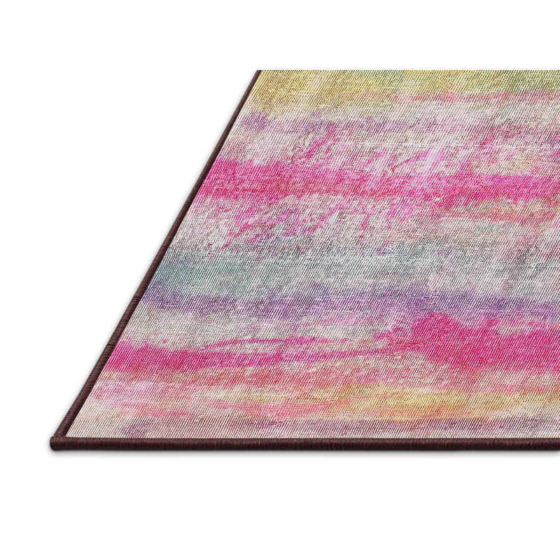 Tapis rose/vert contemporain, Rectangle 7 pi x 9 pi