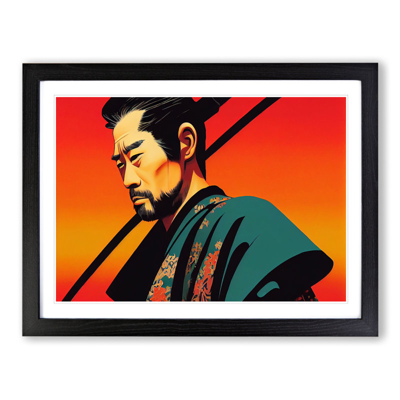 XH1022-6174X Modern Samurai - Single Picture Frame Print, Black, 46cm H x 64cm W x 2cm D
