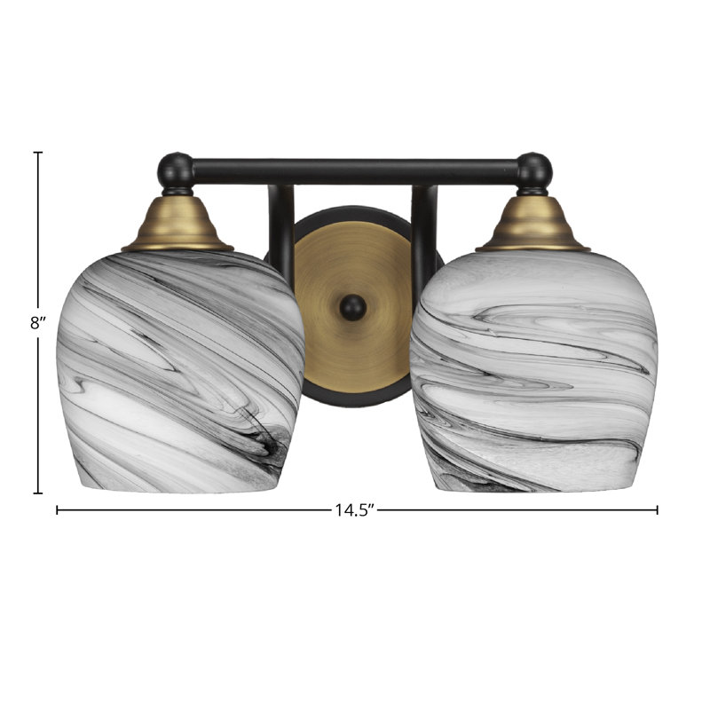 Michell 2-Light Bath Bar, Onyx Swirl, Matte Black/Brass