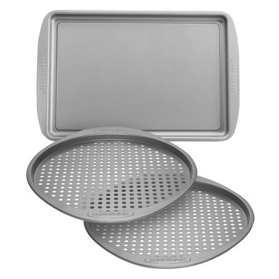 Farberware Bakeware Nonstick Pizza Crisper and Baking Sheet Pan Set, 3-Piece