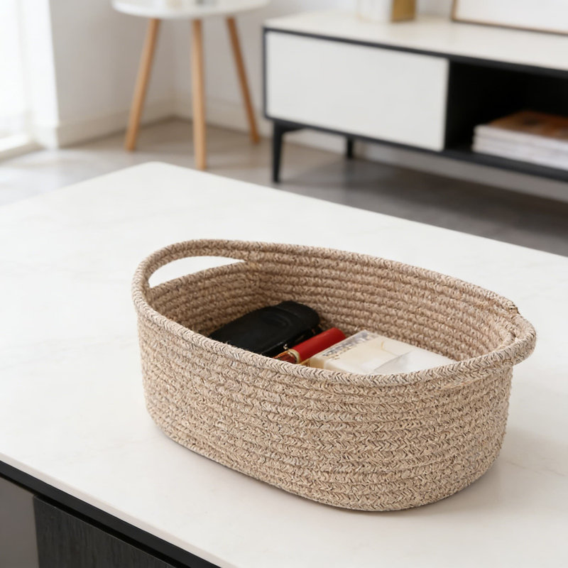 Handmade Woven Storage Baskets With Handles, Decorative Organizer Bin For Shelves, Closets, Toys, And Home Decor, Natural Rope Gift Basket