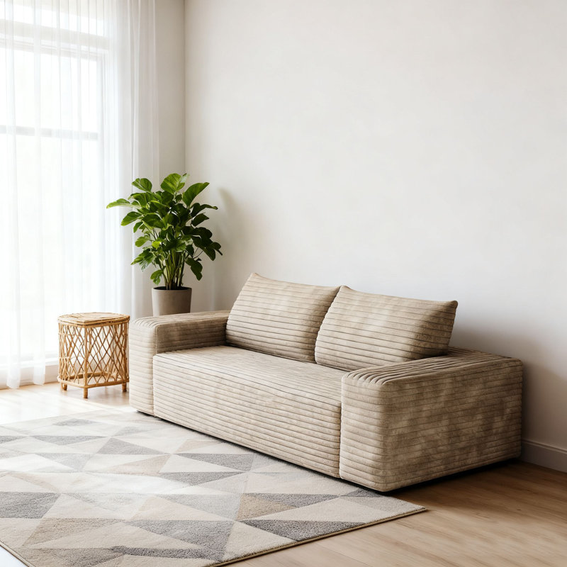 Canapé à 3 places avec rembourrage moelleux moderne, H 23,23 po x l 70,91 po x P 35,44 po, Tissu chameau