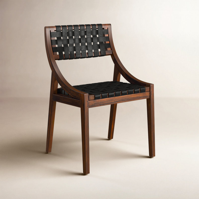 Leather Side Chair in Black, Black, Brown