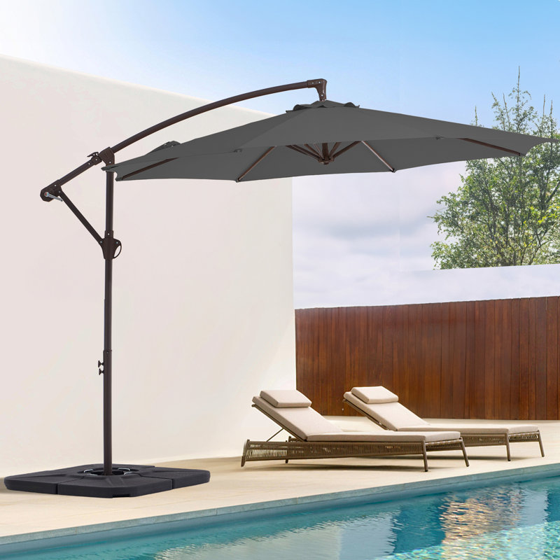 Parasol en porte-à-faux décalé en acier avec manivelle 120 po Haque, Gris, H 98,4 po x l 120 po x P 120 po