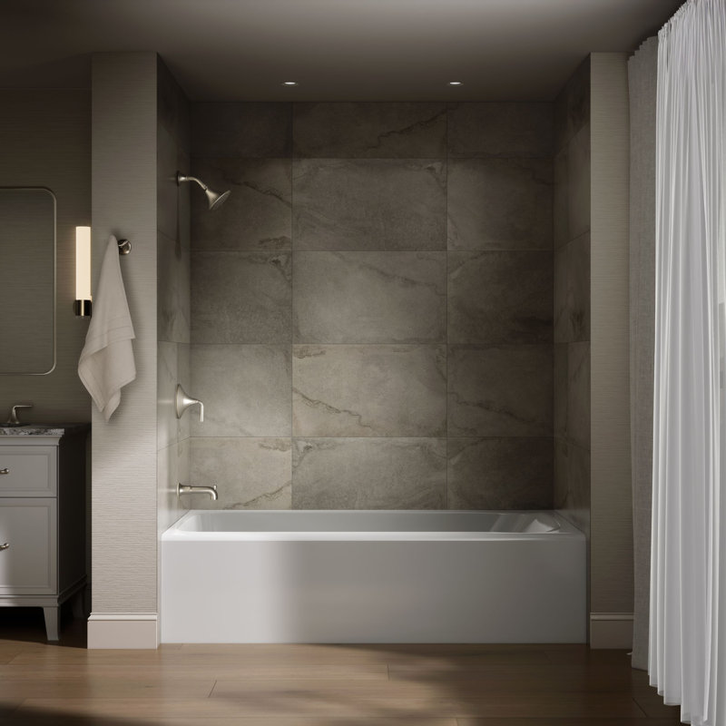 Avec 72 In. X 36 In. Alcove Bath, Left Drain, White, Left