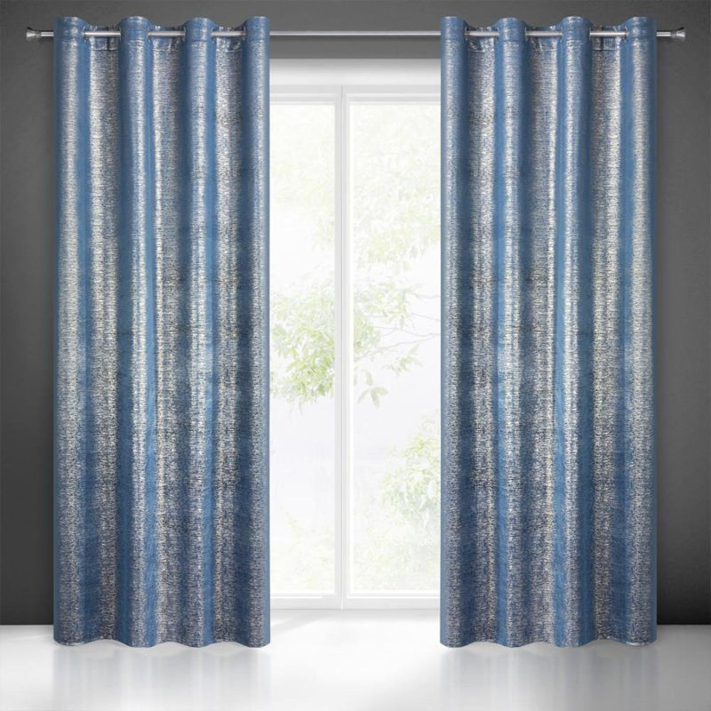 Mabel Eyelet Blackout Curtain, Light Blue