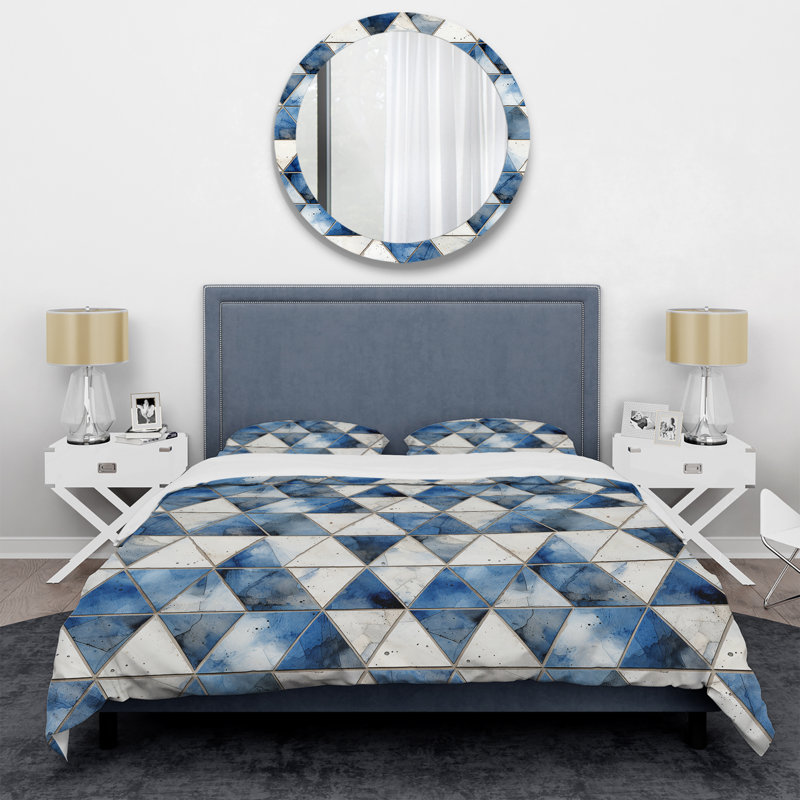 Rustic Cobalt Triangle Symphony I Geometric Shapes Duvet Cover, King Duvet Cover + 2 King Shams