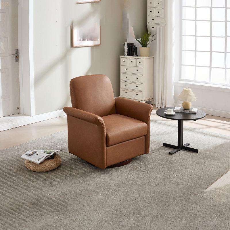 Fauteuil pivotant moderne avec accoudoirs et base en bois