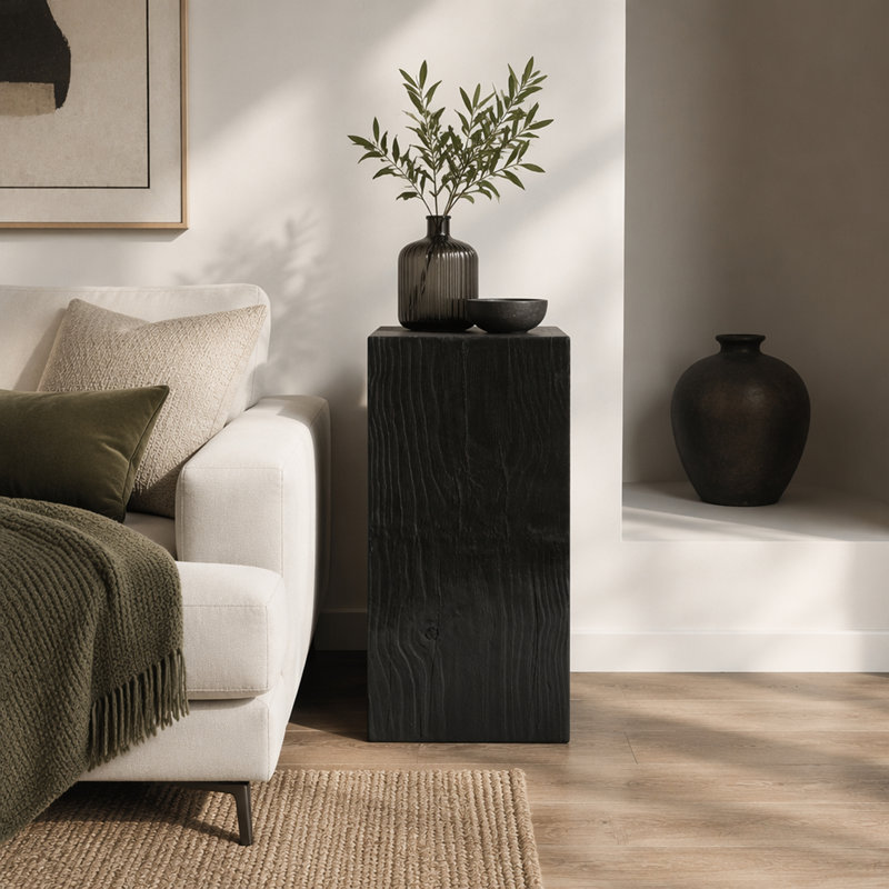 Wood-Look Square-Column MGO End Table(Set of 1), 33.75" H x 14.5" W x 14.5" D, Black