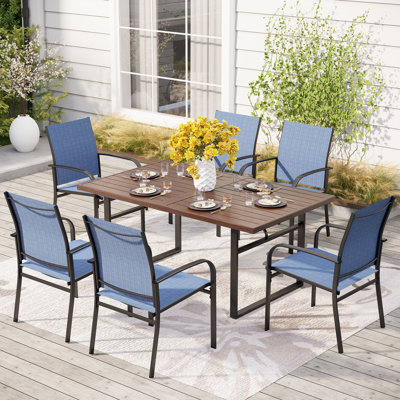Sutiya 6 - Person Steel Patio Dining Set Umbrella Hole Included Rectangular Table