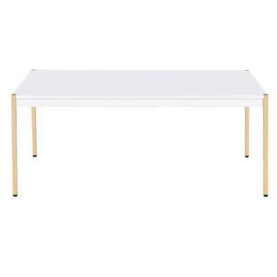 Modern White and Gold Rectangle Coffee Table with Spacious Top, Perfect for Contemporary Living Spaces