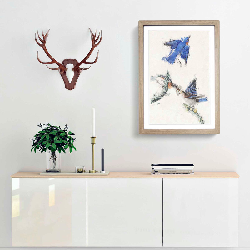 Bluebirds by John Audubon - Picture Frame Painting Print, 36cm H x 27cm W x 2cm D, Oak Framed