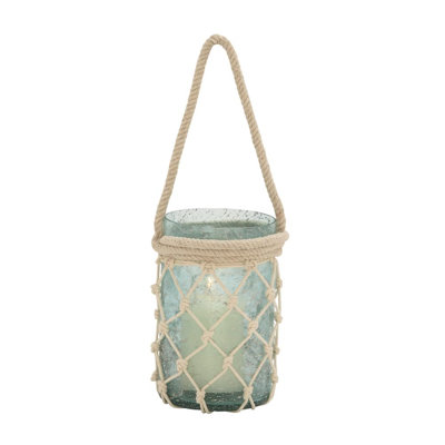 Glass Decorative Indoor Outdoor Candle Lantern with Rope Handle