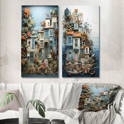 Fishing Village Modern Collage II - Coastal Windows Wall Decor Set Of 2