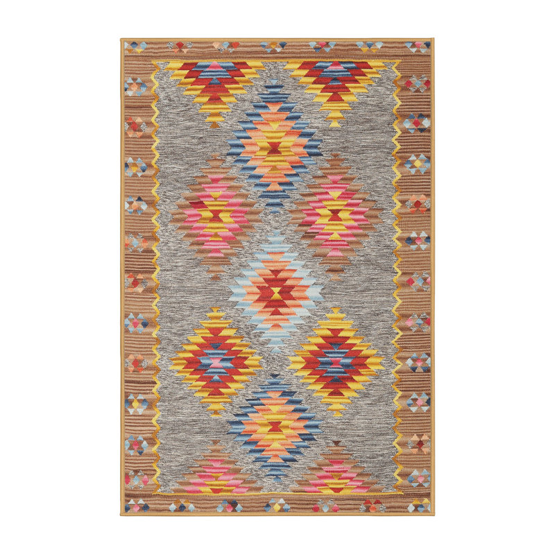 Tapis contemporain rouge / vert, Rectangle 7 pi x 9 pi