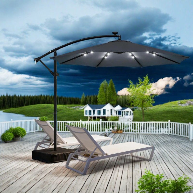Parasol de patio en porte-à-faux à énergie solaire, abat-jour moderne en polyester acier