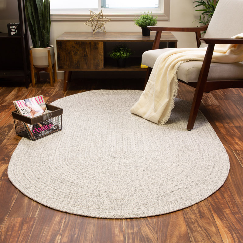 Etherton Farmhouse Handmade Braided Light Gray Reversible Area Rug, Oval 3' x 5'