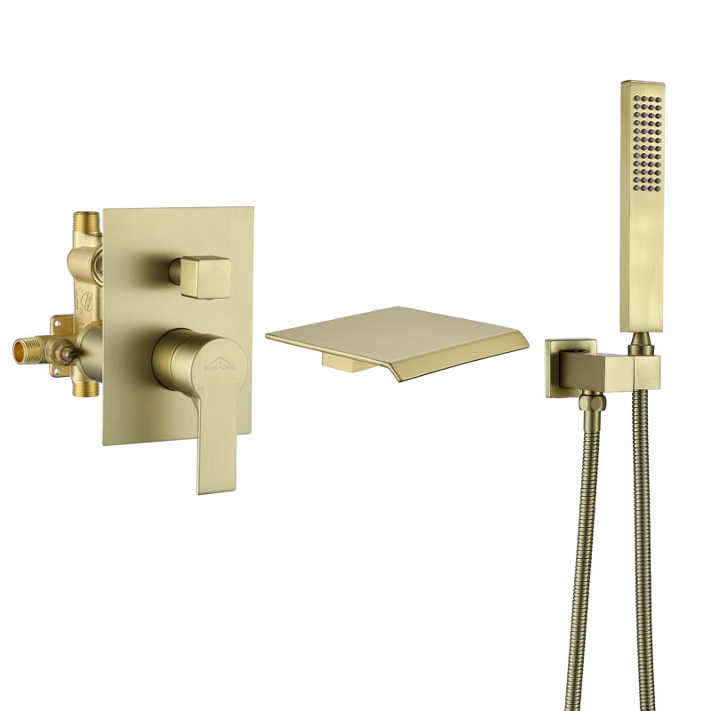 1 Handle Wall Roman Tub Faucet with Diverter, Brush Gold