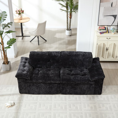 Chenille Modular Convertible Compressed Sofa with Ottoman