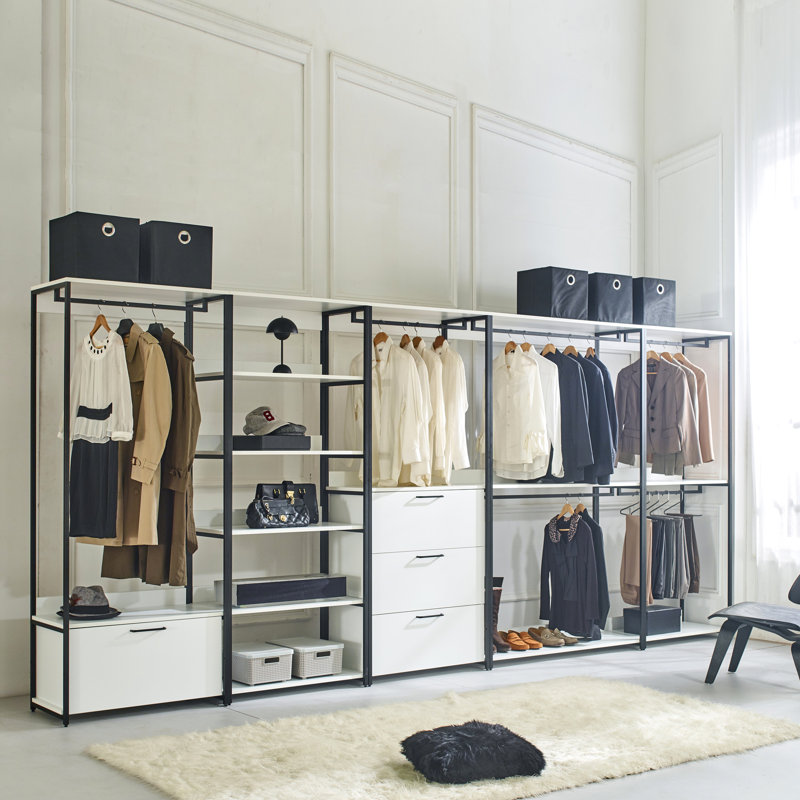 Garde-robe 32 po avec une tablette - structure en métal thermolaqué, rangement très profond, façonné à l'eau et à la chaleur, découverte des égratignures, mélange de planches E0, 2 fois plus épais, bois blanc